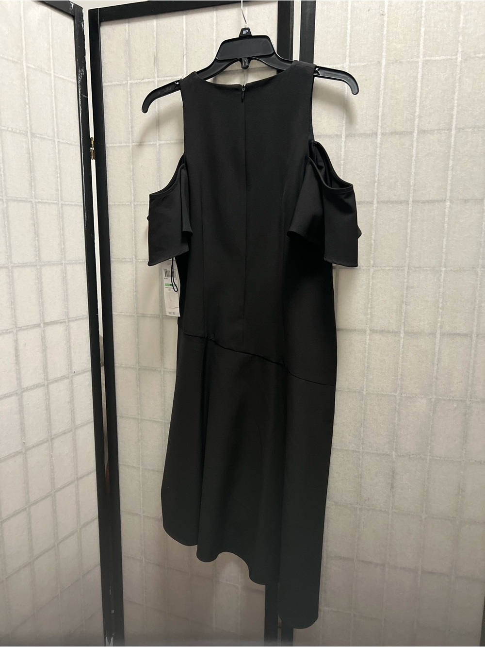 London Times Black Cold-Shoulder Midi Dress with Ruffle Sleeves